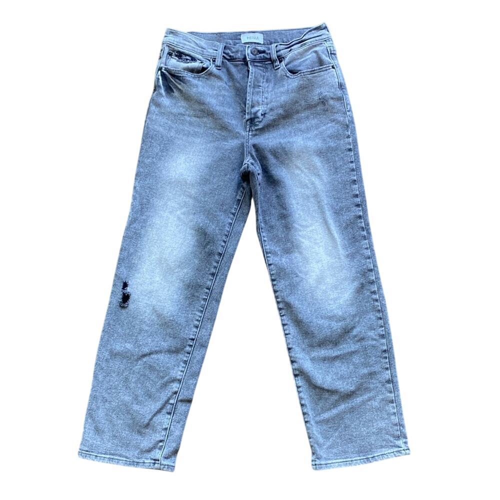 PISTOLA Straight Leg Jean Womens Sz 27 Grey High Rise Button Fly Distressed
